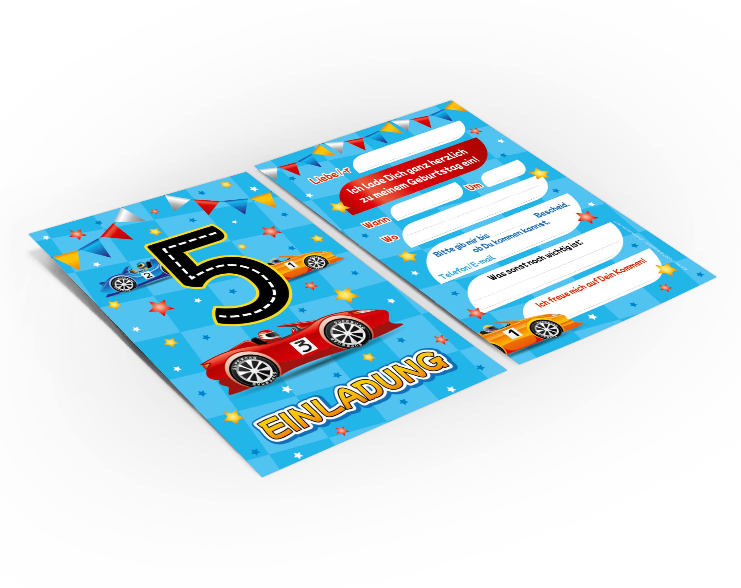Lot De 12 Cartes D'invitation Avec 12 Enveloppes Pour Anniversaire D'enfant Garçon Voiture De Course