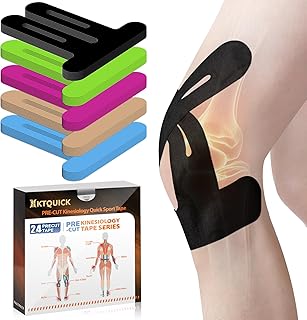 KTQUICK PreCut Kinesiology Tape (24 PCS): Waterproof Athletic Knee Tape for Pain Relief (Black)