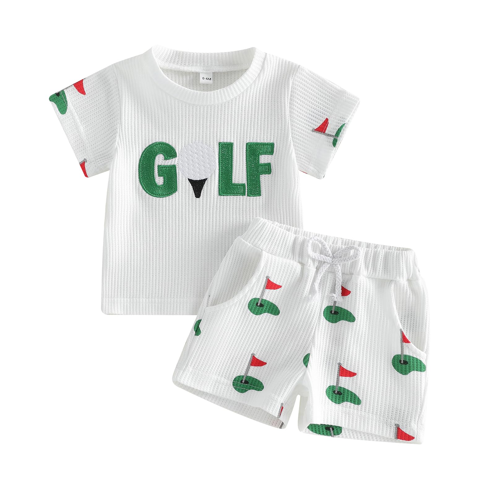 Kupretty Toddler Baby Boy Clothes 6 12 18 24 Month 2T Summer Outfits Waffle Knit Golf Embroidery Tees