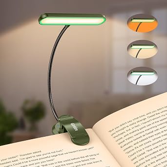 Gritin Rechargeable Book Light for Reading in Bed with 19 LED &Memory Function-Eye Caring 3 Color Temperatures,5 Brightness Levels,90 Hrs Runtime Flexible Goose Neck Clip on Light-Deep Green