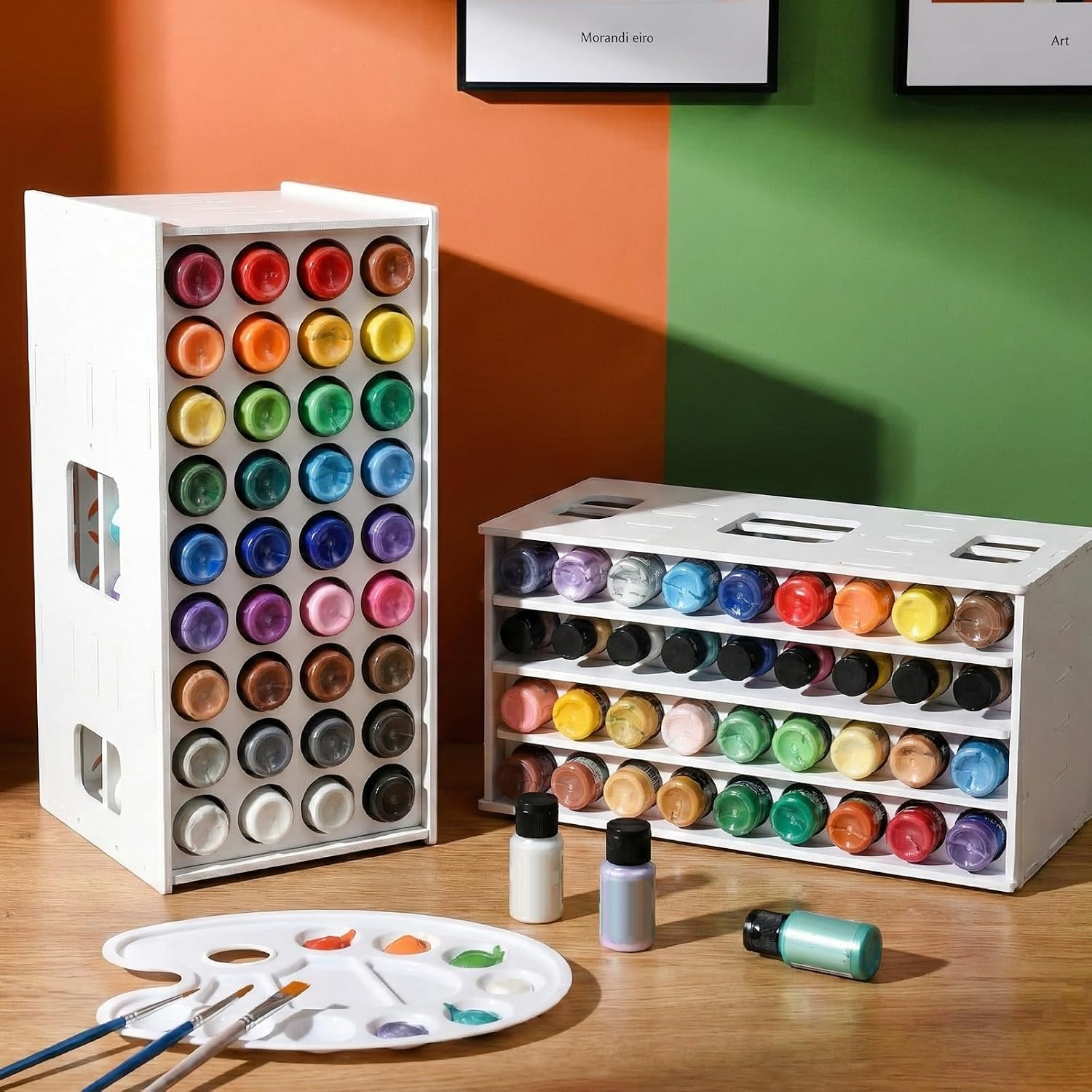 Craft Paint Organizer and Storage Rack for 2 Oz Bottles, Compatible with Apple Barrel and Folkart Acrylic Paints, Desk Organizer, White