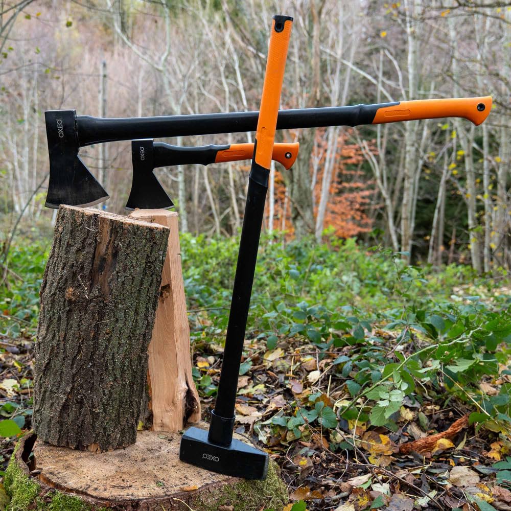 3 Fendeurs de bûches acier forgé manche trimatière - Hache 36cm et 87cm - Hache de fendage 91cm - 4.6kg - Poignée ergonomique