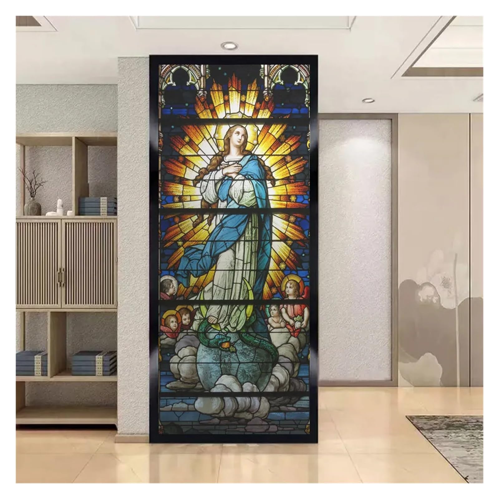 Blocking Heat Control Glass Static Cling Church Painting Decorative Pattern Frosted Sticker(50X160cm WXH)
