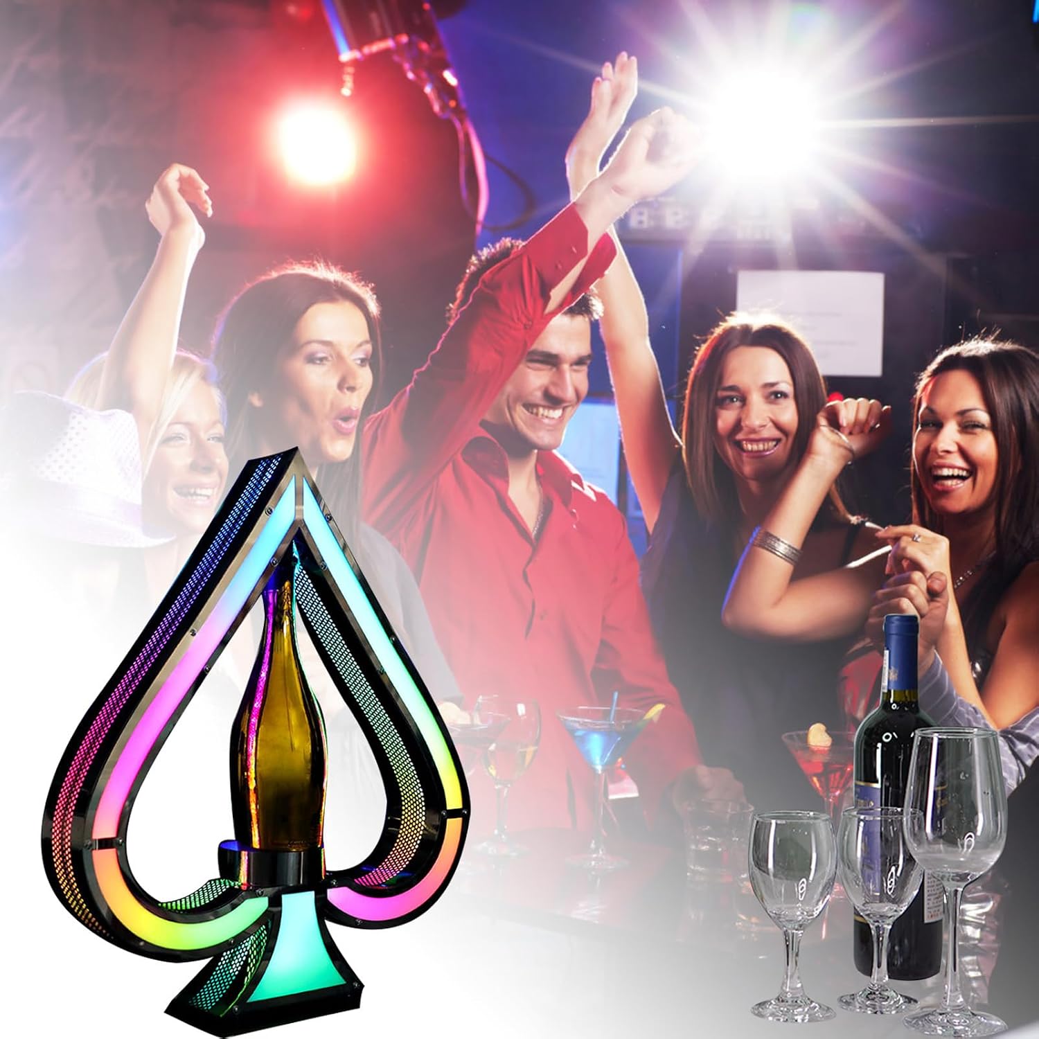 7-Color Ace of Spades Champagne Bottle Presenter,with Remote Control Color Adjustable Glowing Wine Bottle Display,LED Lighted Liquor Bottle Display Shelf for Commercial Home Bar Party Nightclub