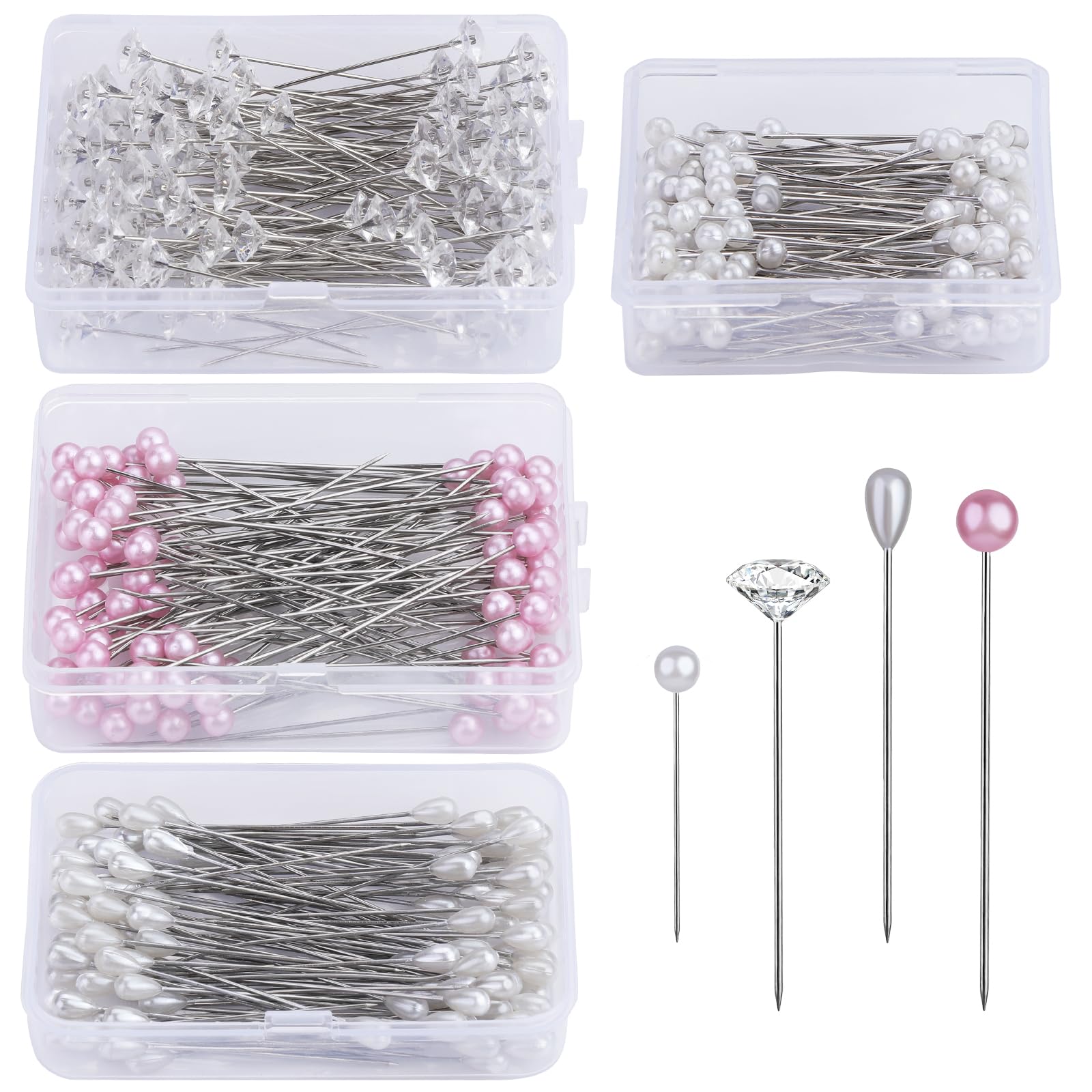 400 Pcs Bouquet Pins Corsage Pins, 4 Styles Straight Pins Crystal Head Pearl Head Flower Pins for DIY Decoration, Wedding, Jewelry Flower Decoration-image-49
