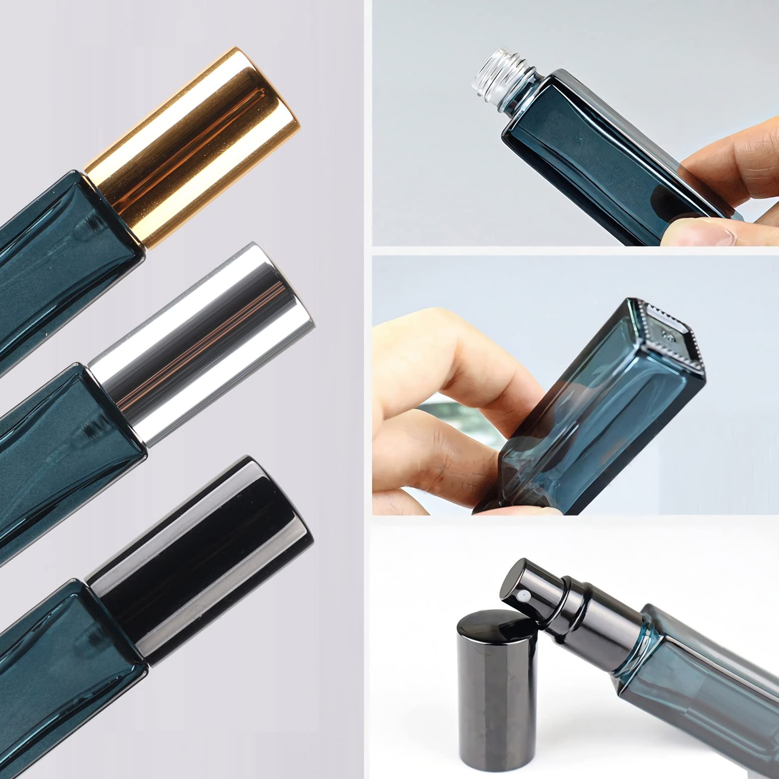 24 Piezas 9ml Verde Vidrio Mini Atomizador de Perfume Recargable Botella con Tapas de Negro,Portatil de Perfume Bote de Spray Viaje Pulverizador