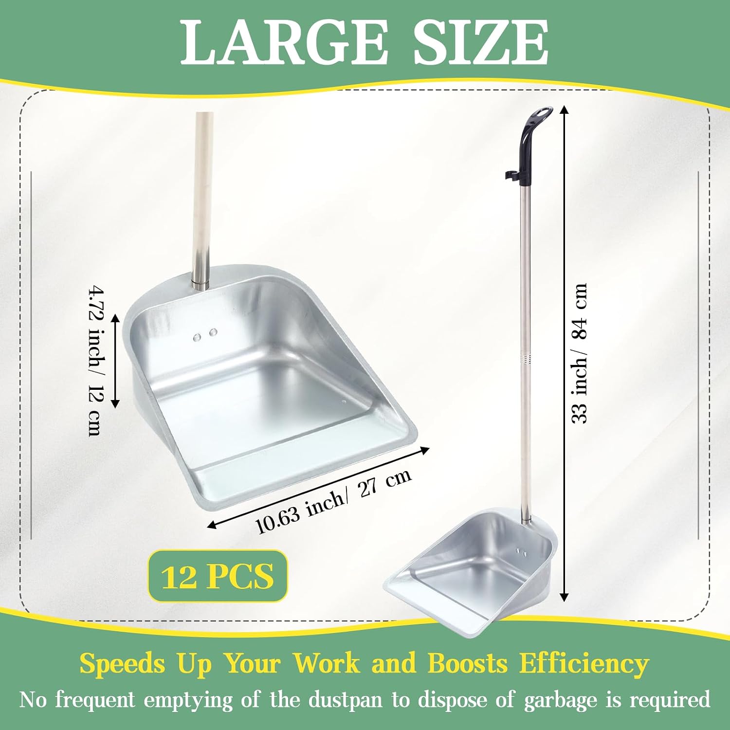 Didaey 12 Pack 33 Inch Stainless Steel Dustpan with Long Handle, Black