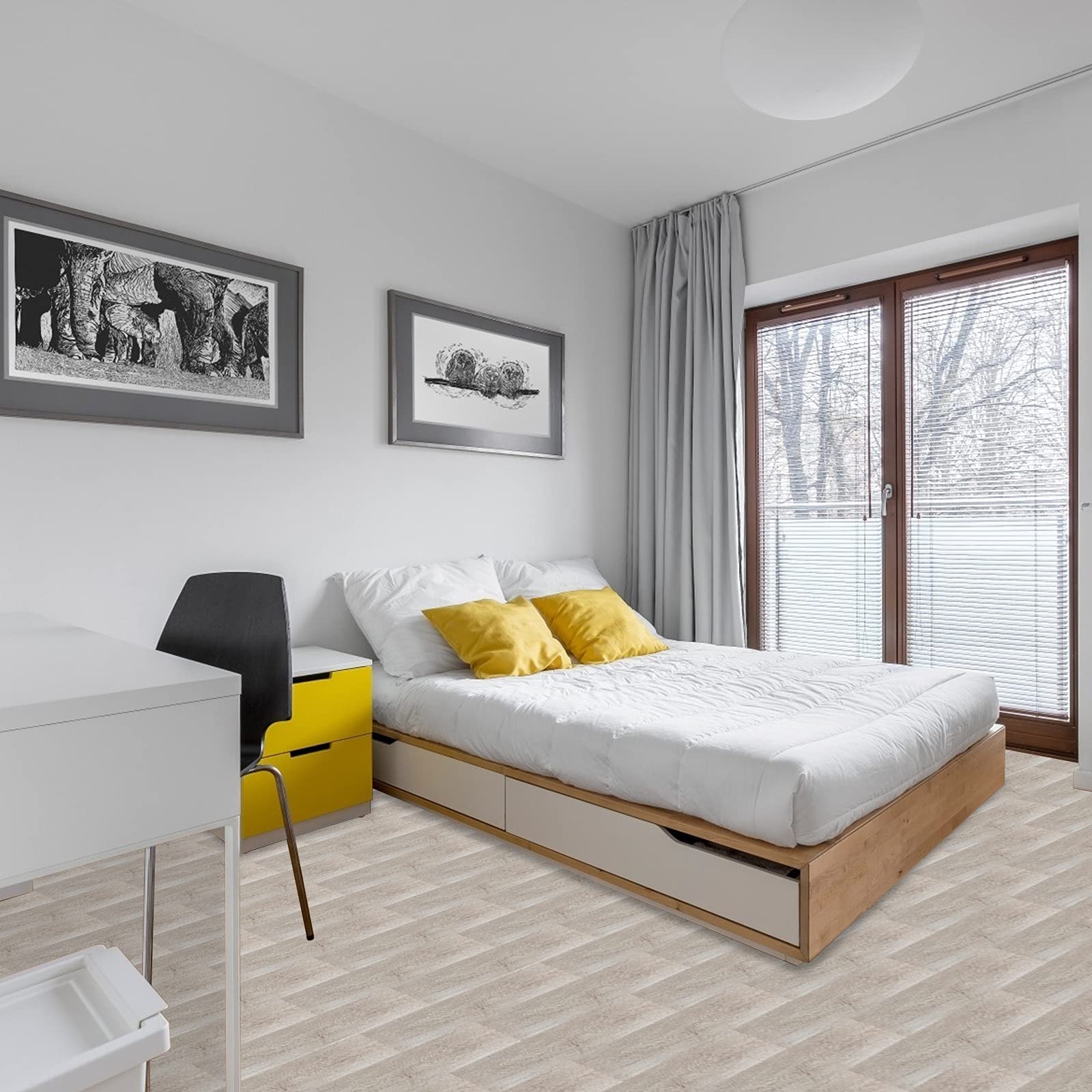 Gimisgu Pavimenti in vinile autoadesivo, antiscivolo, impermeabile, spessore 1,5 mm, 49 piastrelle, ca. 7 m² (White Oak)