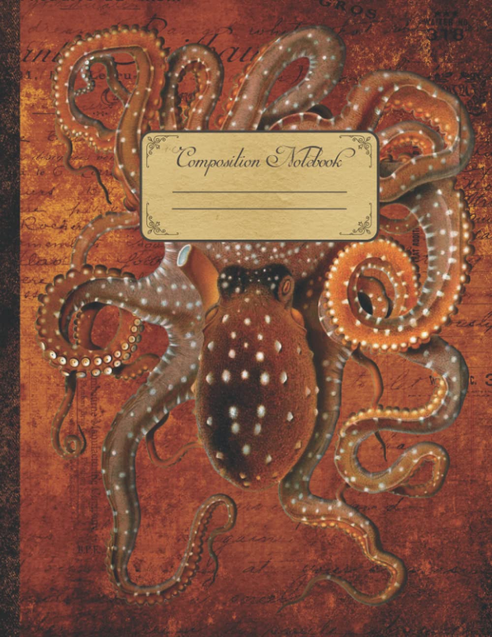 Composition Notebook Vintage Illustration: Red Octopus - College Ruled, 140 pages, 8.5 x 11