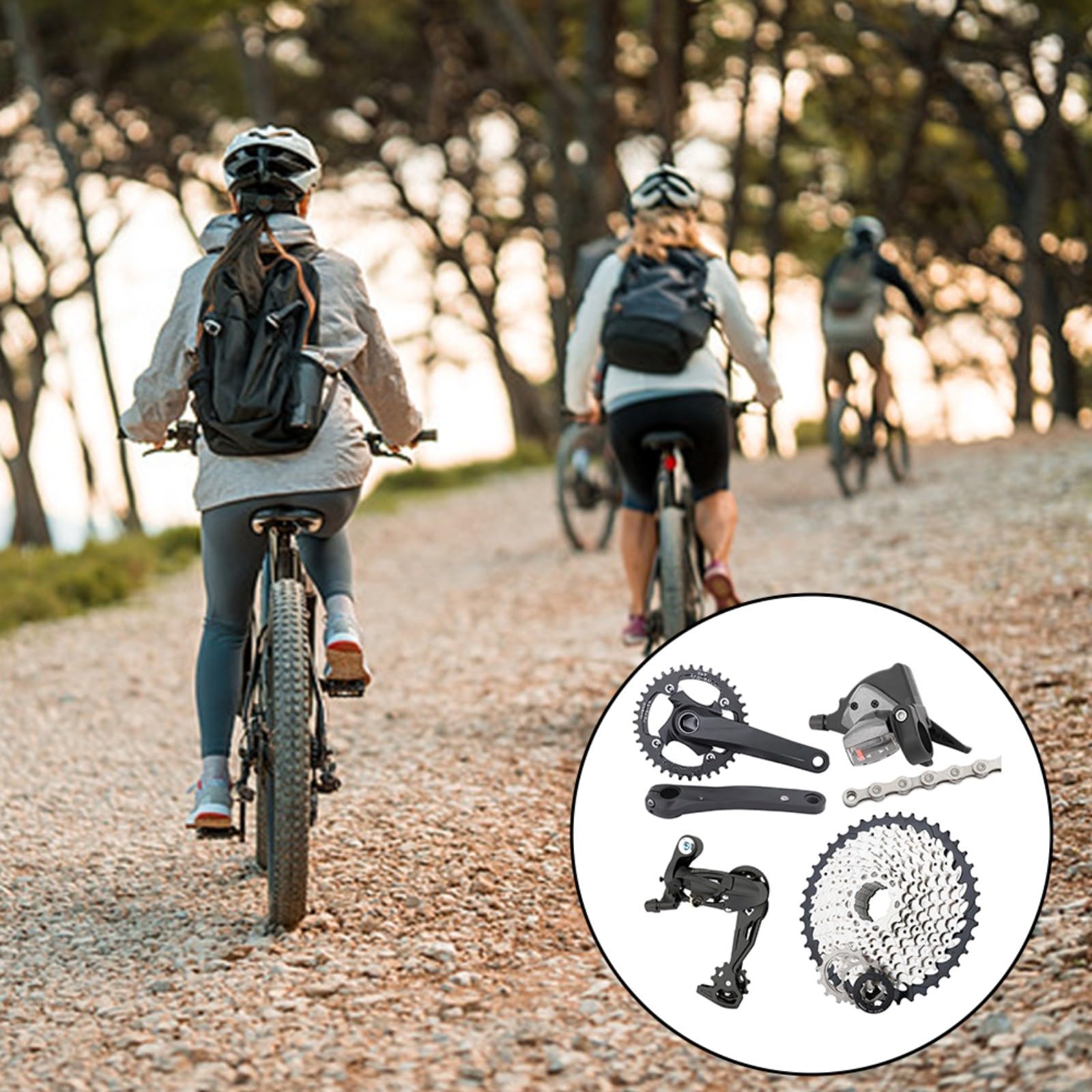 RichVibe Grupo MTB de 10 velocidades que incluye bielas huecas 36T, cadena 42T, palanca de cambios de cadena y desviador trasero para uso en senderos y carreteras