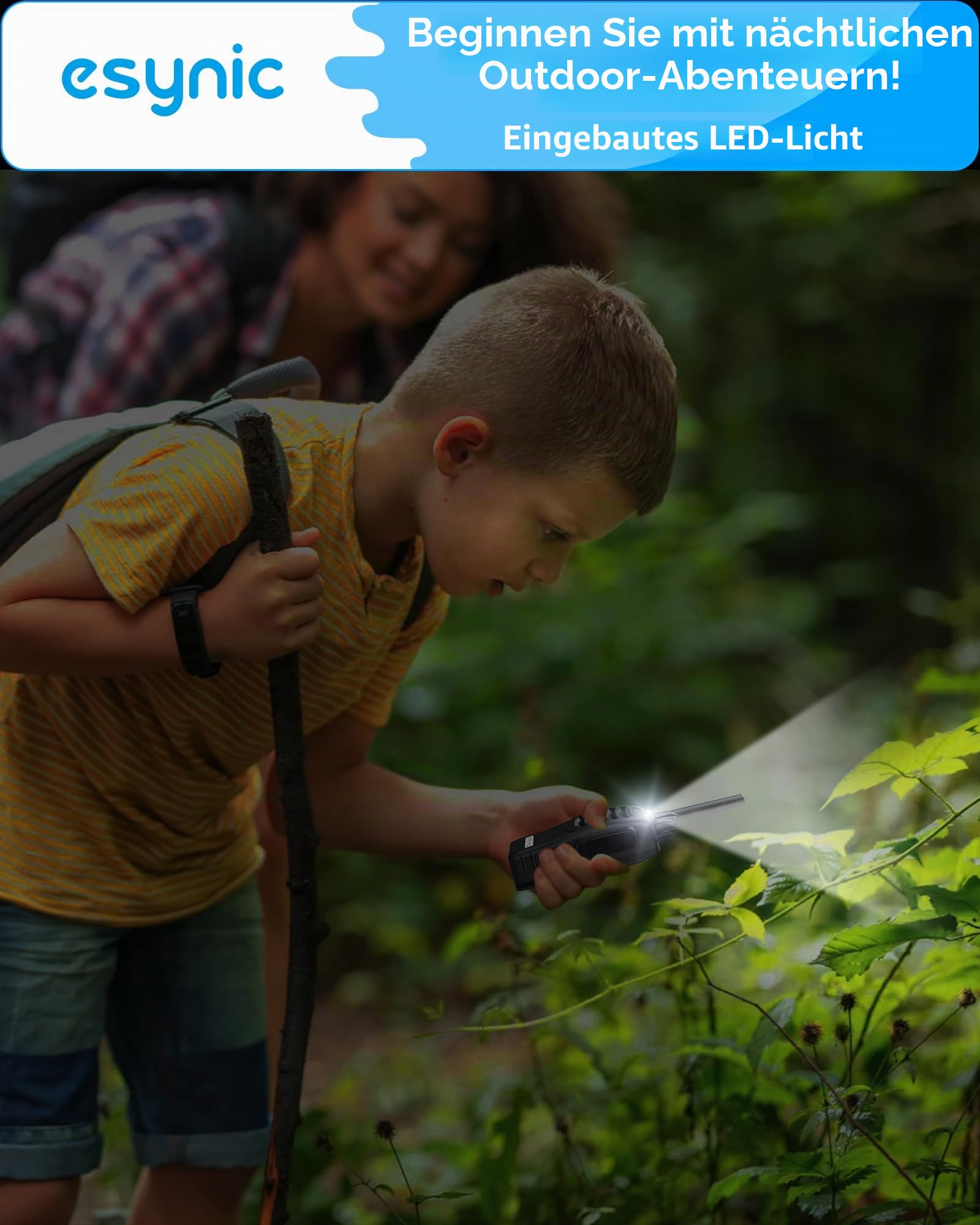 eSynic Walkie-Talkies 4 Stück mit großer Reichweite 2-Wege-Funkgerät mit 4 Original-Ohrstücken mit 16-Kanal-Einzelband für Überlebenstrainings und andere Aktivitäten