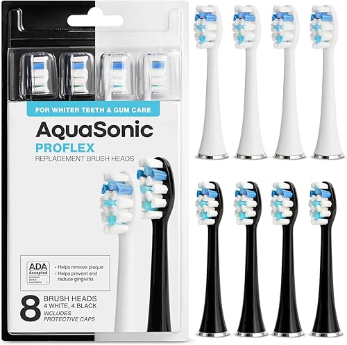 AquaSonic Paquete de 8 cabezales de cepillo de repuesto genuinos Duo PRO - Cabezales de cepillo Proflex mejorados para una mejor eliminación de