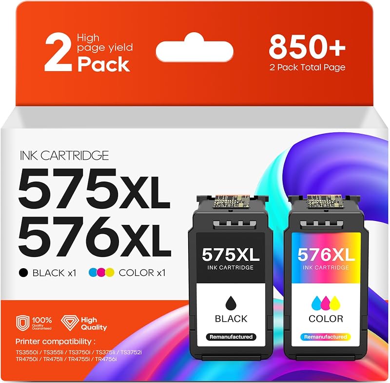 Cartucce 575XL e 576XL Sostituzione per Cartucce Canon 575 576 XL PG-575XL CL-576XL Cartucce d'inchiostro per Canon TR4755i TR4756i TS3752i TS3751i TS3750i TR4750i TR4751i TS3550i TS3551i