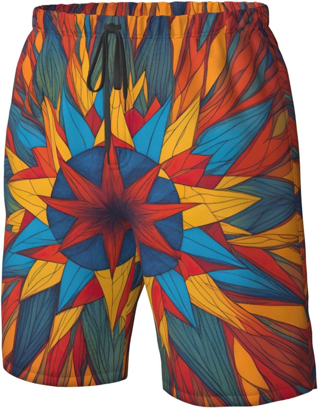 Colorful Star Print Men's Quick-Drying Shorts Casual Beach Pants Stretch Waist Shorts and Pockets