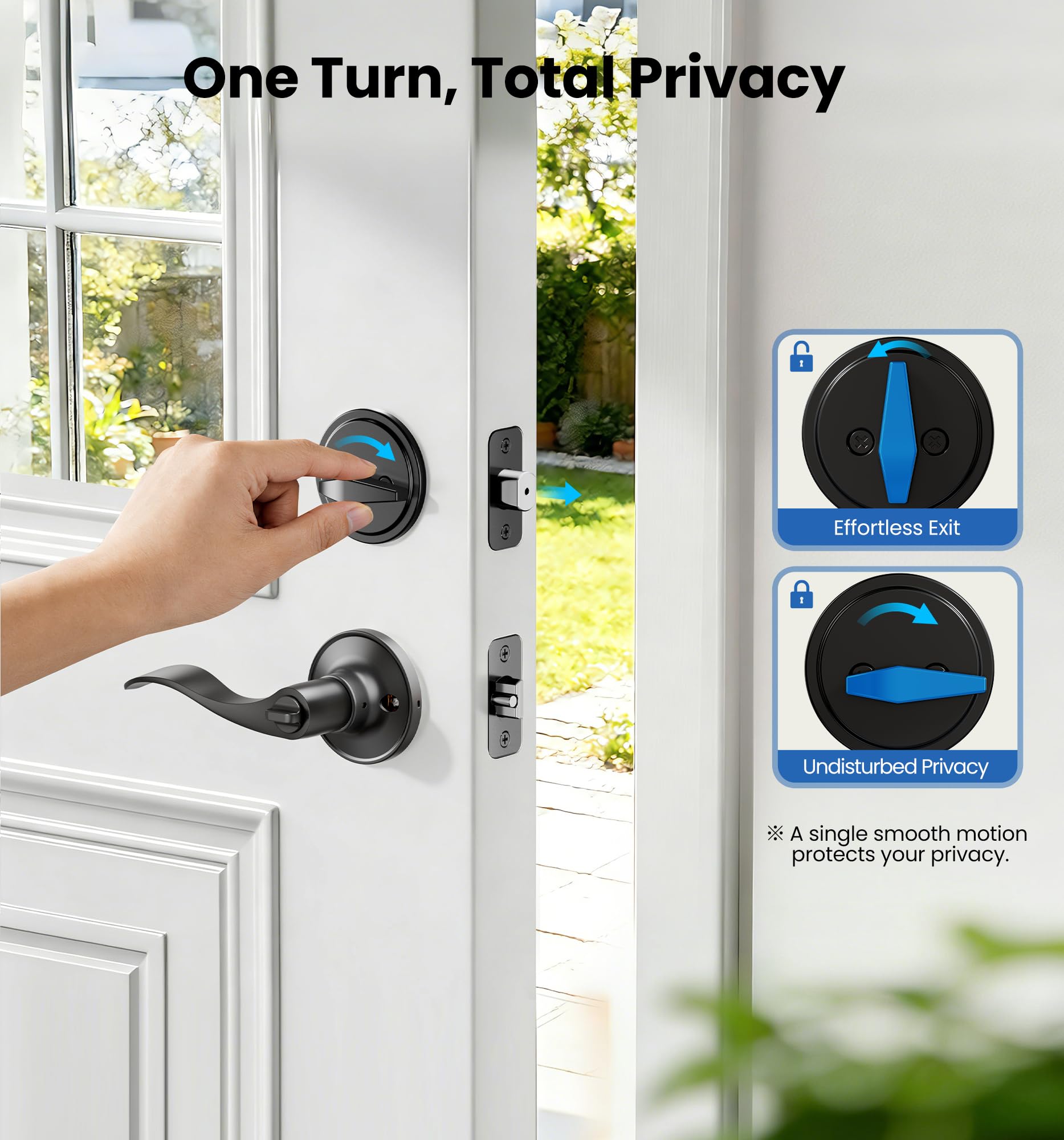 Veise Keyed Alike Front Door Lever, Exterior Door Lever & Single Cylinder Deadbolt Combination Set, Wave Style Entry Door Knob, Heavy-Duty Reversible Left/Right Handle for Bedroom Doors, Matte Black - 3