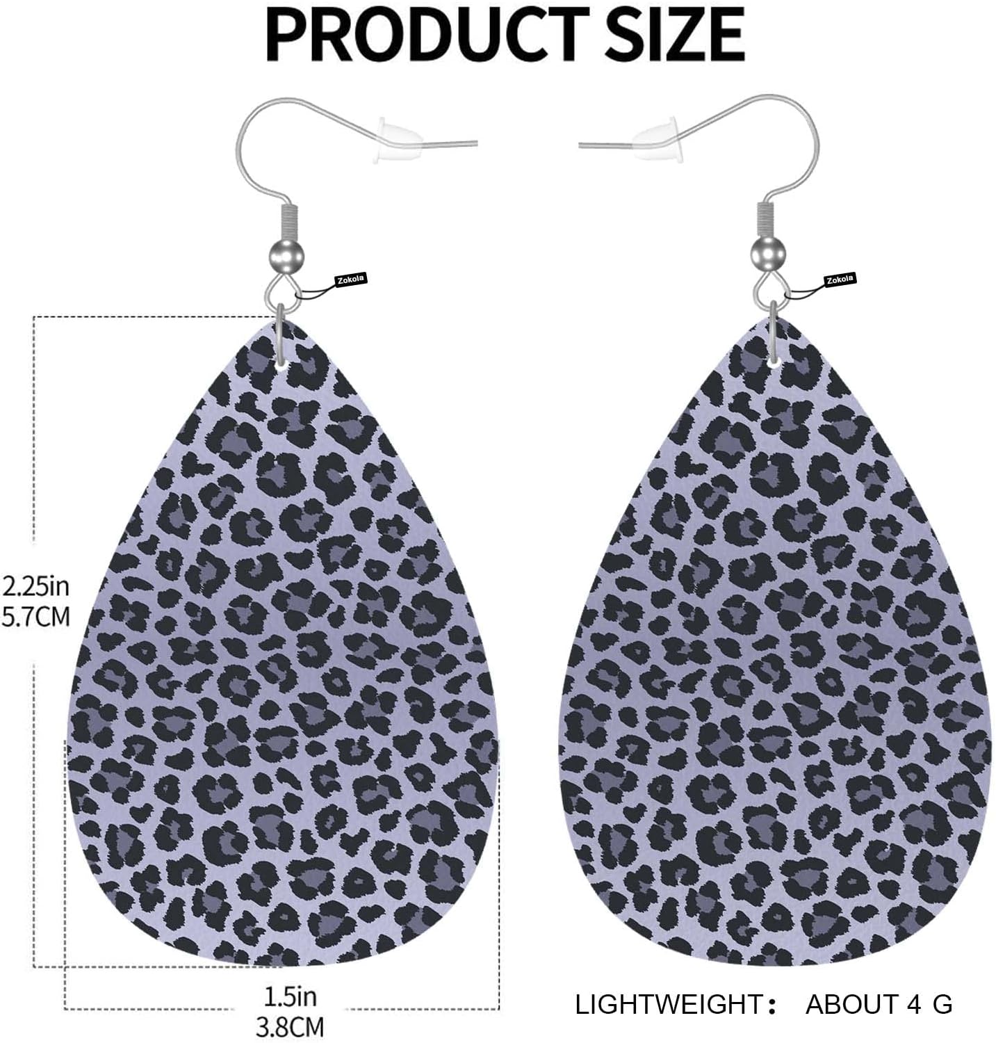 Zokola Leopard Print Drop Dangle Earrings, Dark Gray Spots Leopard Skin Print Earrings Charm Jewelry For Womens Friends, Lightweight Faux Leather Drop Dangle Earrings Set - Image 3