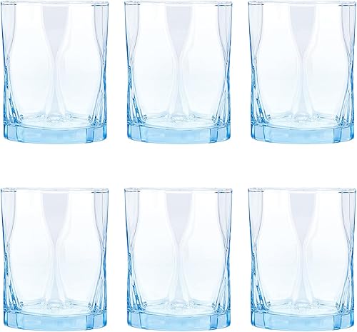 CREATIVELAND Juego de 6 vasos de vidrio con formas geométricas, color azul sólido, cristalería de 10 onzas para agua, jugo, diferentes opciones para