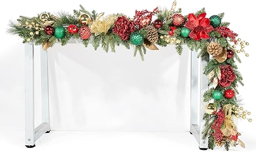 WBHome Guirnalda de Navidad preiluminada de 6 pies72 pulgadas, guirnalda iluminada roja, verde y dorada con 50 luces LED para decoración de Navidad