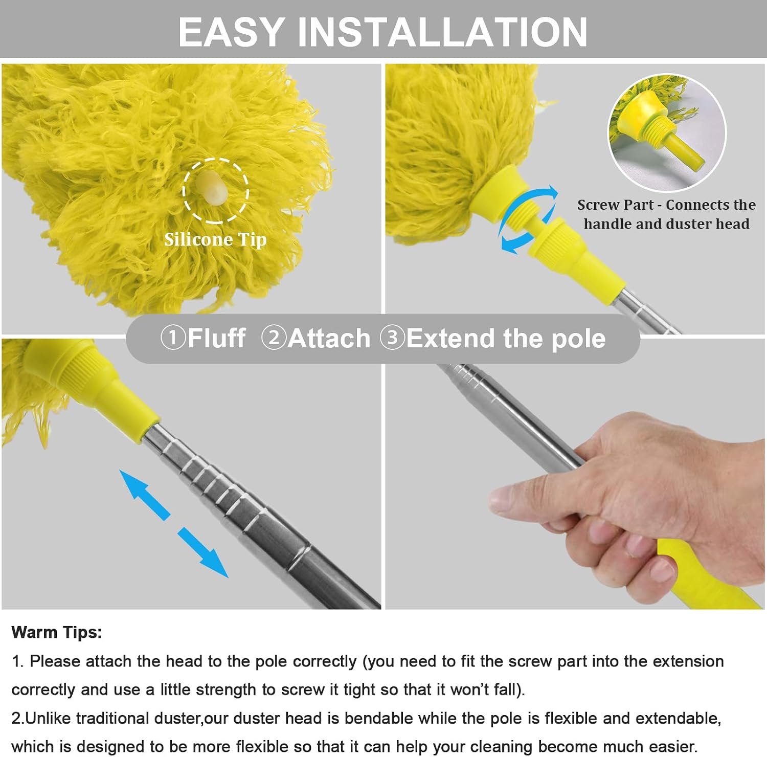 DELUX Microfiber Feather Duster Extendable Cobweb Duster with 100 inches Extra Long Pole, Bendable Head & Scratch-Resistant Hat for Cleaning Ceiling Fan, High Ceiling, Blinds, Furniture & Cars image 2