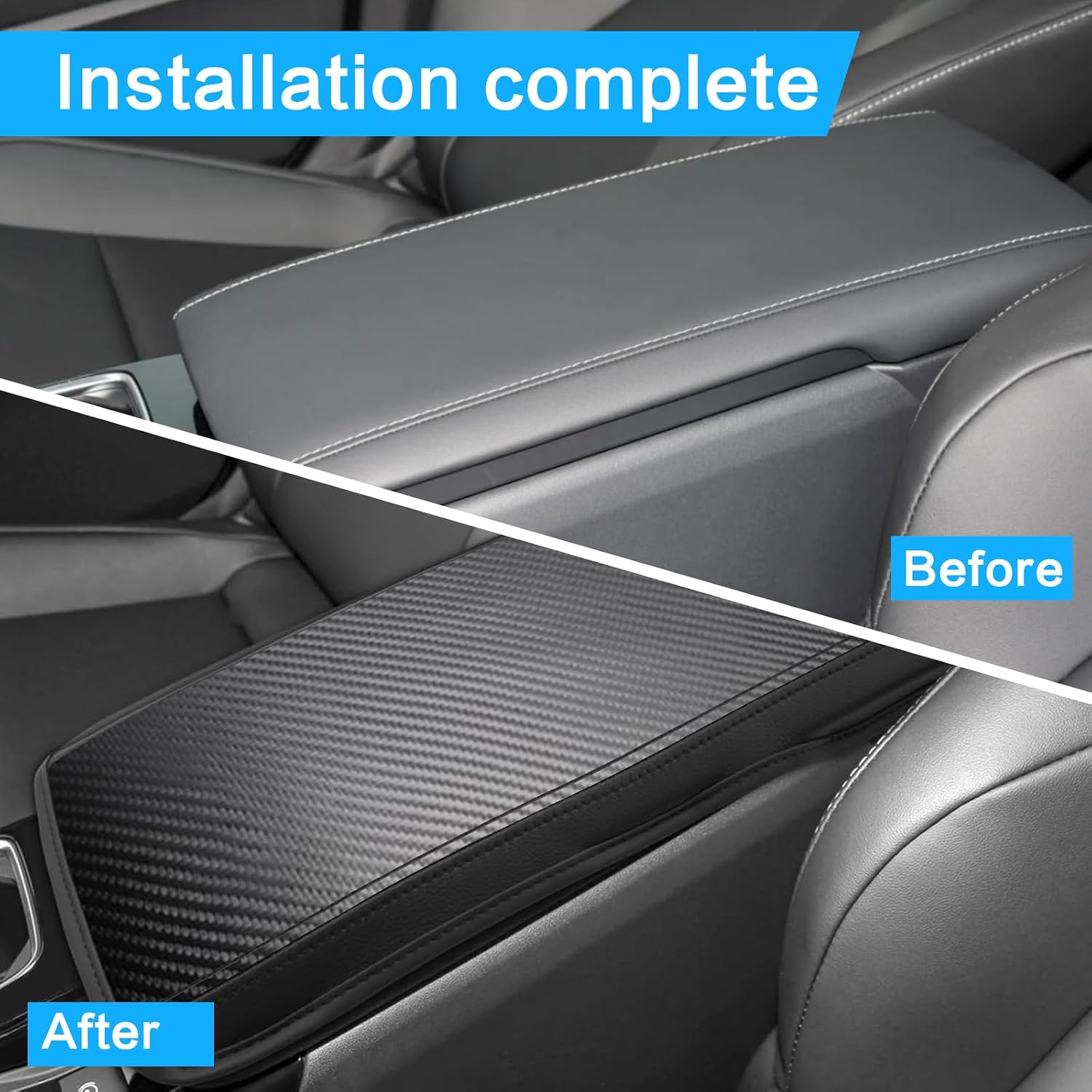 Center Console Cover for 2025 2026 Toyota Camry Leather Armrest Cover for 2025 Camry Console Cover Replacement for LE/SE/XLE/XSE Console Cover Protector (Black Stitches +Carbon Brazed Leather)