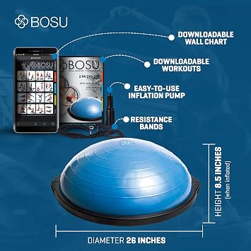 BOSU Pro Balance Trainer, Half-Ball Training Equipment, 300 lb Capacity, Stability Exercise Tool with Resistance Bands Non-Slip Base