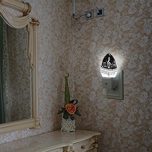 Miniatura 5 de Swono Luz nocturna enchufable con teclas de piano con notas musicales, luces nocturnas enchufables a la pared con sensores de luz de encendido