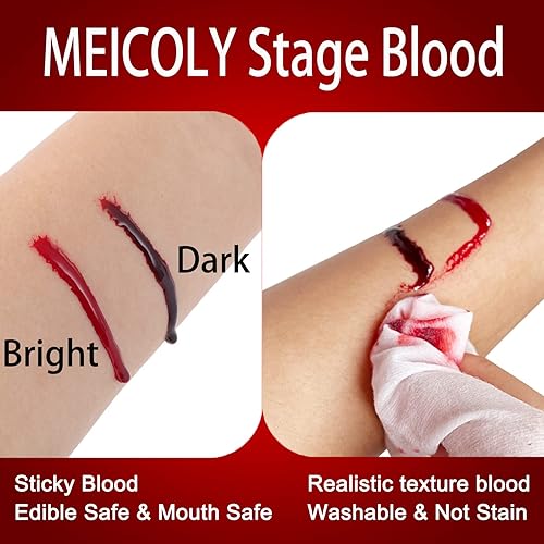 Miniatura 5 de MEICOLY Sangre falsa lavable, sangre comestible de 1.06 onzas, gotas realistas de sangre falsa con cepillo, seguro para la boca, hemorragia nasal,