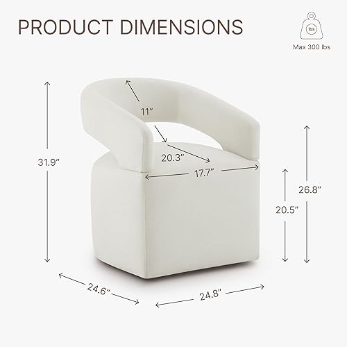 Miniatura 3 de Sillas de comedor tapizadas con ruedas extraíbles, sillón lateral con rodillos para comedor, dormitorio, sala de estar, sala de lectura, marfil, 1