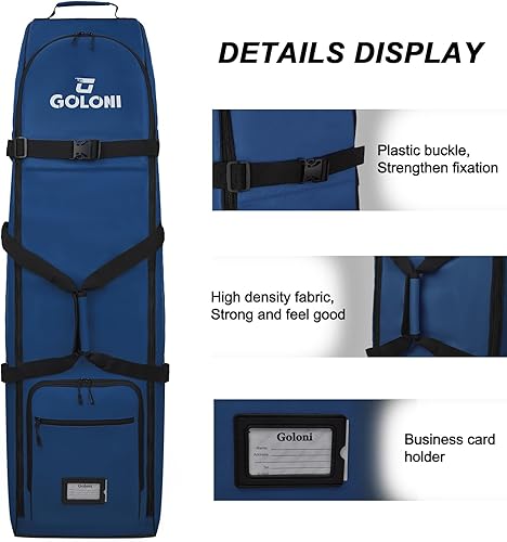 Miniatura 6 de Goloni Bolsa de viaje de golf con ruedas, funda de viaje de golf para aerolíneas, Oxford resistente al desgaste 900D resistente al desgaste Azul