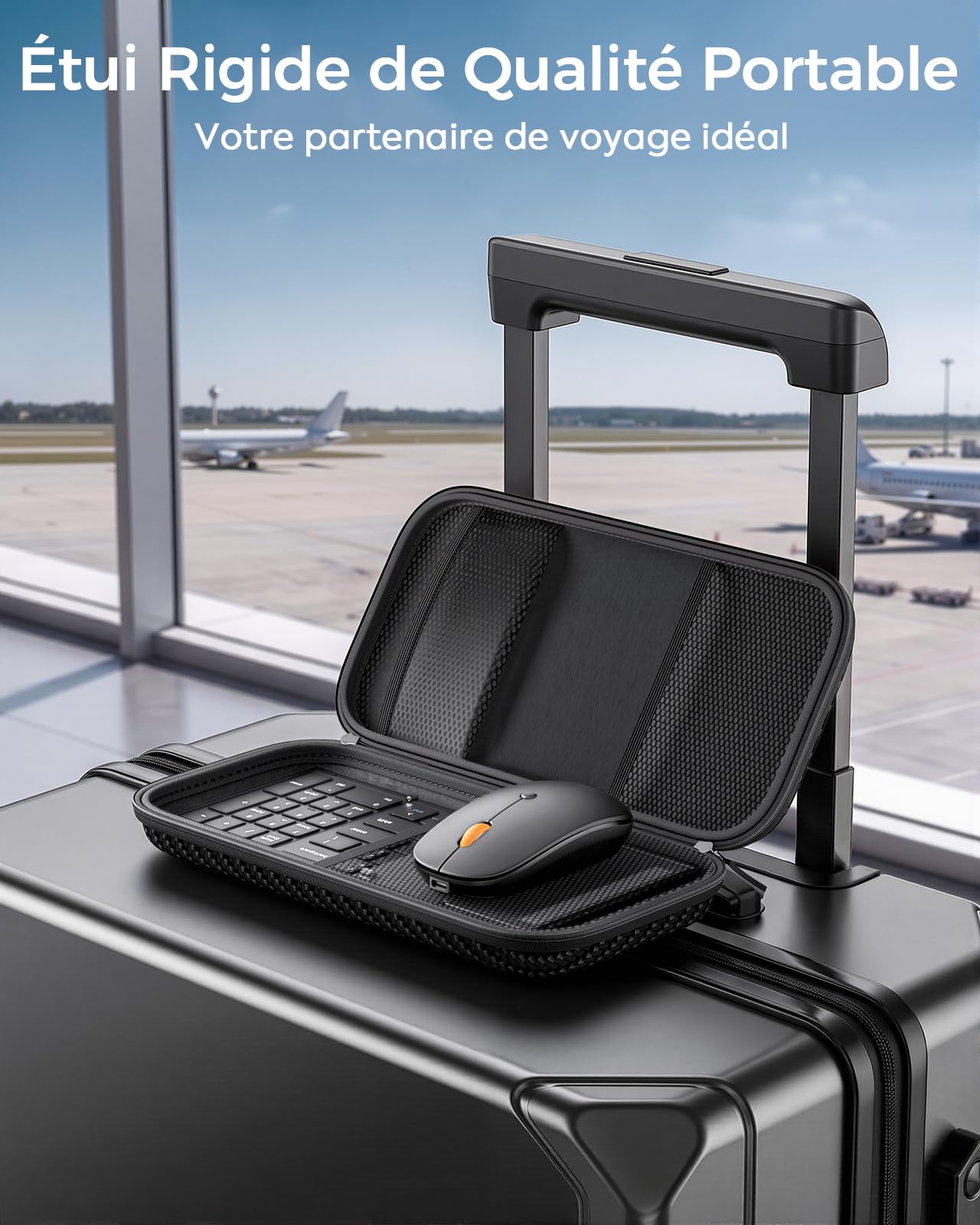 MoKo Clavier Souris sans Fil Pliable, AZERTY Clavier Bluetooth Portable | 2.4G+Dual BT5.0, avec Pavé Numérique, Recharge via USB-C, Coque de transport, pour Affaires et Voyages, pour Tablette iPad PC