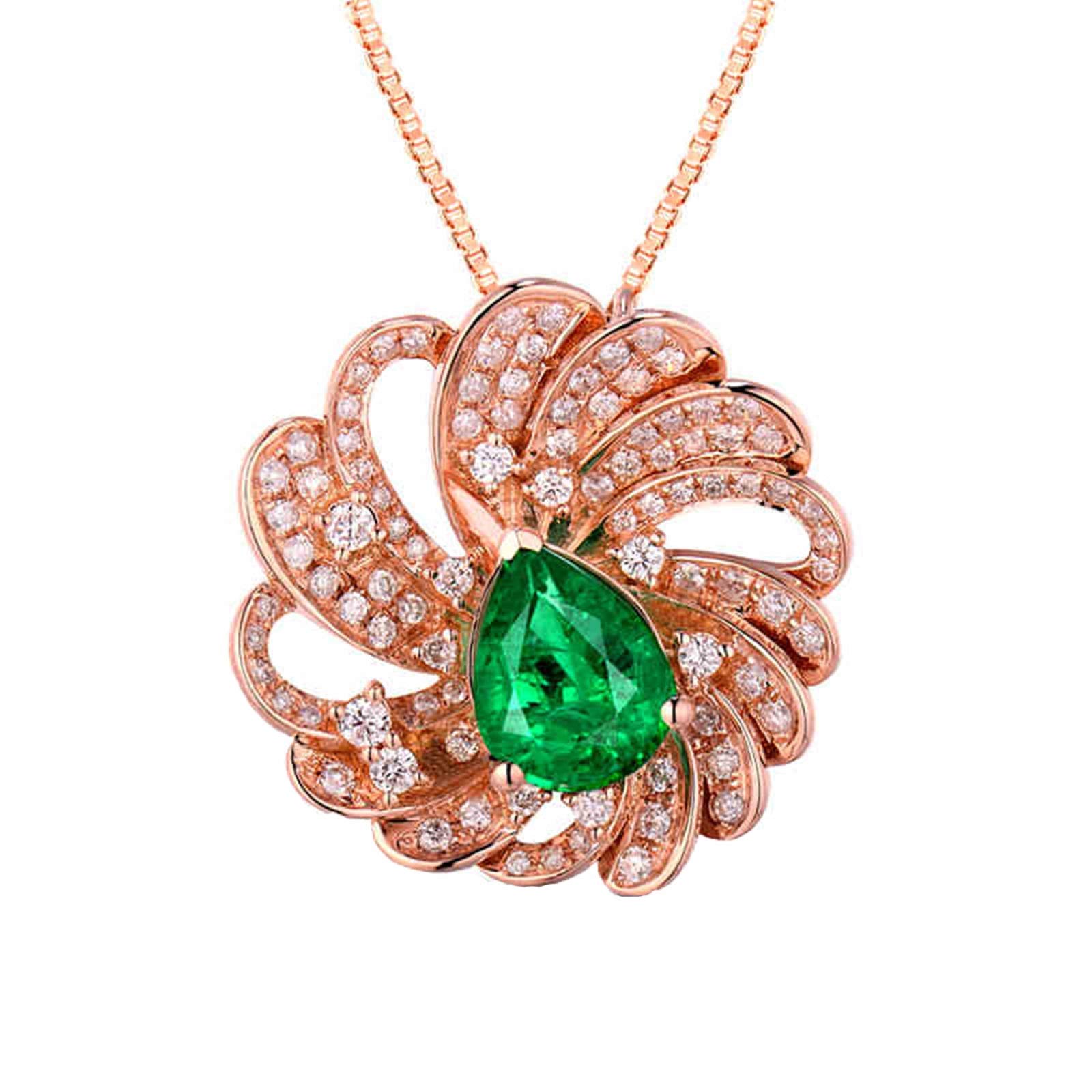 Collar para Mujer, Flor con Esmeralda creada por Muchacho de 1,5 Quilates, Oro de 18 Quilates/Plata de Ley 925, Collares con Colgante para niñas, Regalo para el día de la Madre/día de San Valentín,
