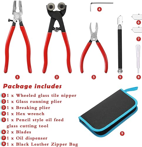 Miniatura 6 de Juego de 8 piezas de cortador de mosaico de vidrio, incluyendo pinza de azulejos de vidrio con ruedas, alicates de funcionamiento de vidrio,