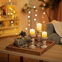 Vista 2 de Hanobe Bandeja Otomana Cuadrada Grande: Bandejas de Madera para Servir Extra Grandes Bandeja Decorativa Rústica para Mesa de Café Otomana con Asas