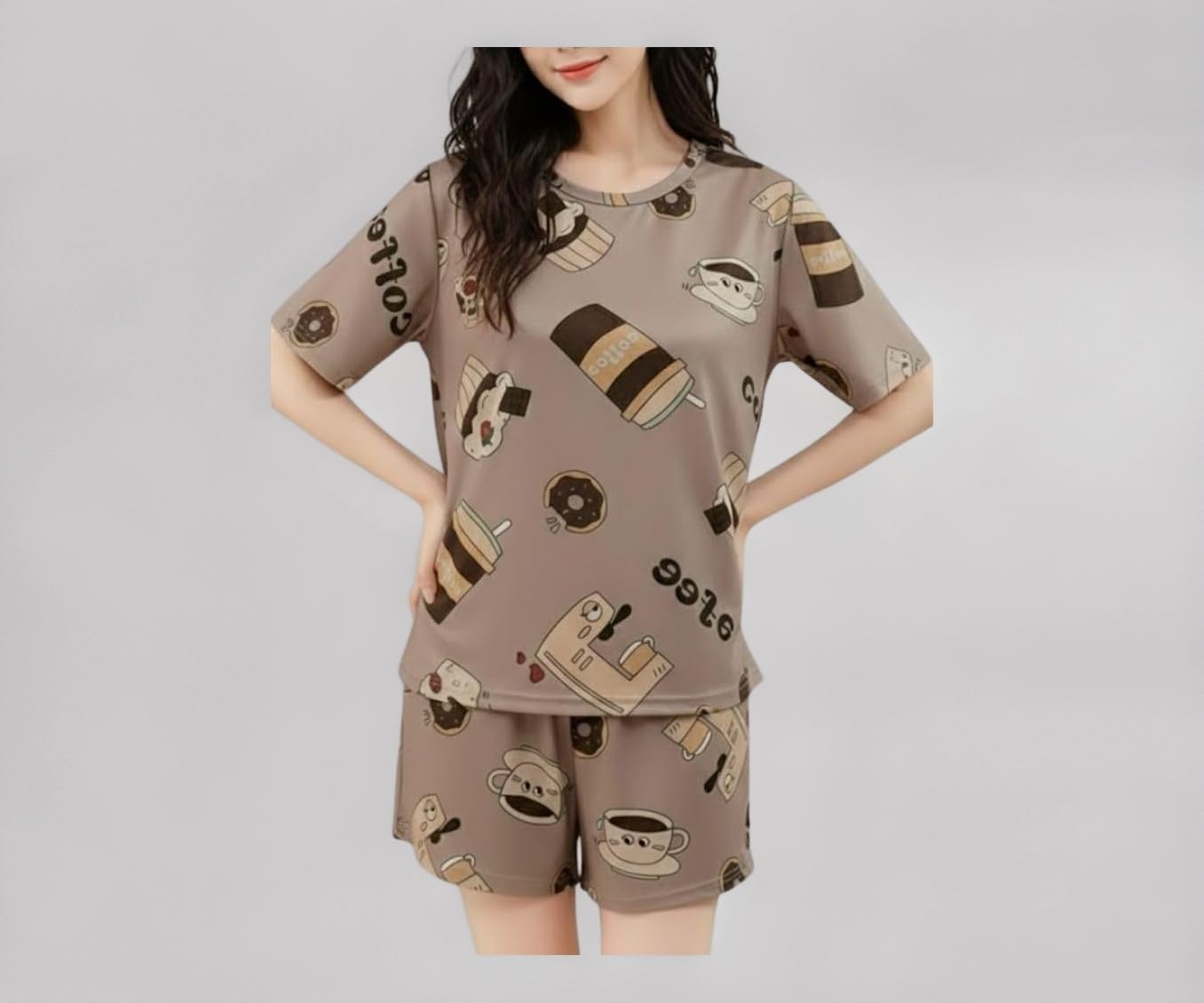 SMOWKLY Women Korean Shorts Pajama Set |Summer Night Top & Shorts Dress |Cotton Blend Nightwear Set Top & Shorts Sleepwear Lounge Wear Soft Comfortable Night Suit Ladies | Co-Ord Home Wear Set
