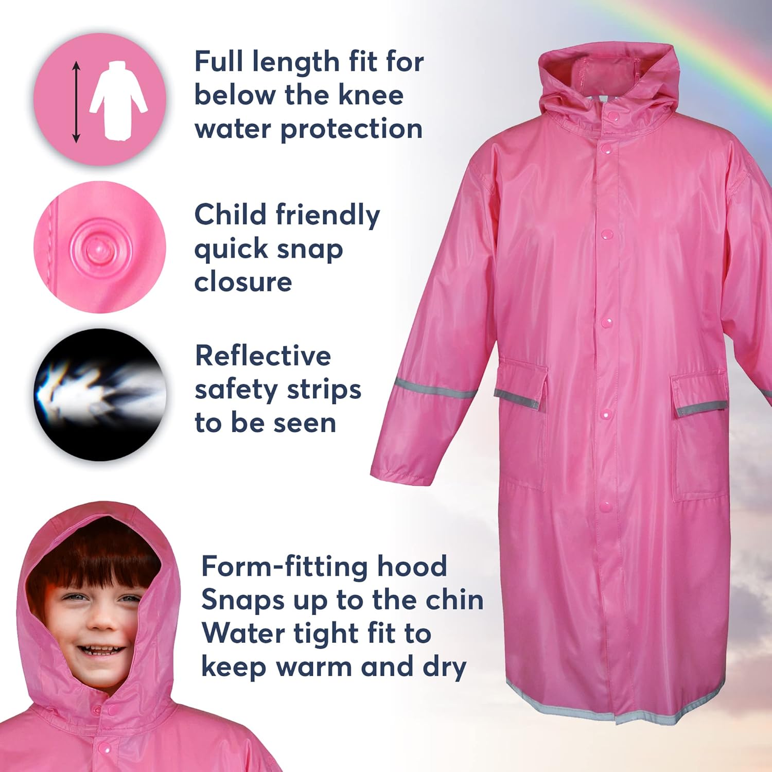 Kids Water Proof Rain Coat with Reflector - Juniors Premium Rain Jacket - Unisex