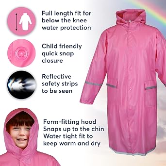 Kids Water Proof Rain Coat with Reflector - Juniors Premium Rain Jacket - Unisex