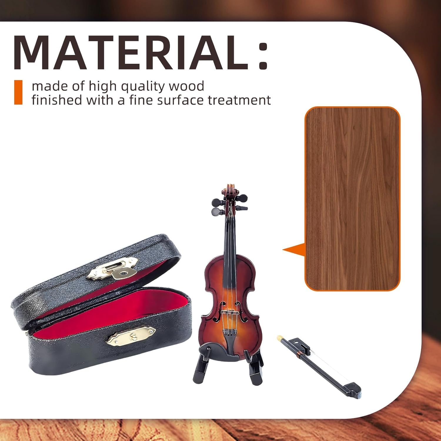 8cm Miniature Violin Model, Wooden Tiny Violin Mini Musical Instrument Model with Bow and Case for Dollhouse Accessory Home Decor - Image 4