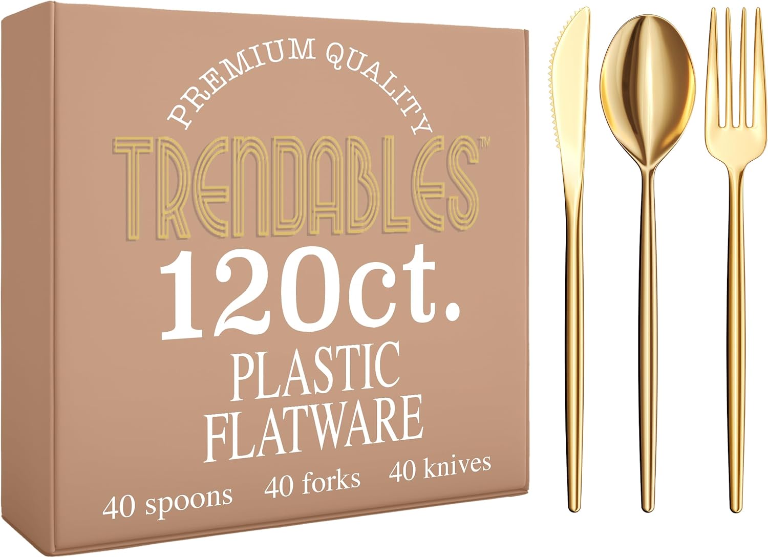 Trendables Gold Plastic Silverware Set Gold Silverware Disposable Forks and Spoons Disposable 120 Pack Plastic Utensils Set Includes 3 x 40 each Knives & Spoons & Forks For Parties and Events - Image 9