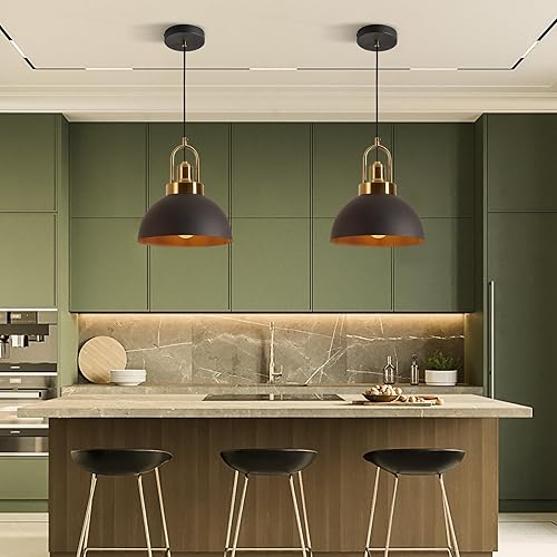 Miniatura 6 de Lámpara colgante profesional negra con cúpula de 9.84 pulgadas y enchufe de latón, cable de 78.74 pulgadas, perfecta para isla de cocina, comedor,