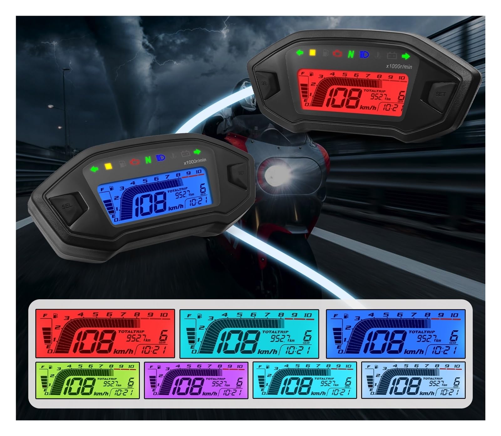 Contagiri contachilometri Accessori Universali 10000 Giri/min Tachimetro Digitale Per Moto Contagiri Contachilometri Cruscotto Display A LED Pannello Strumentazione