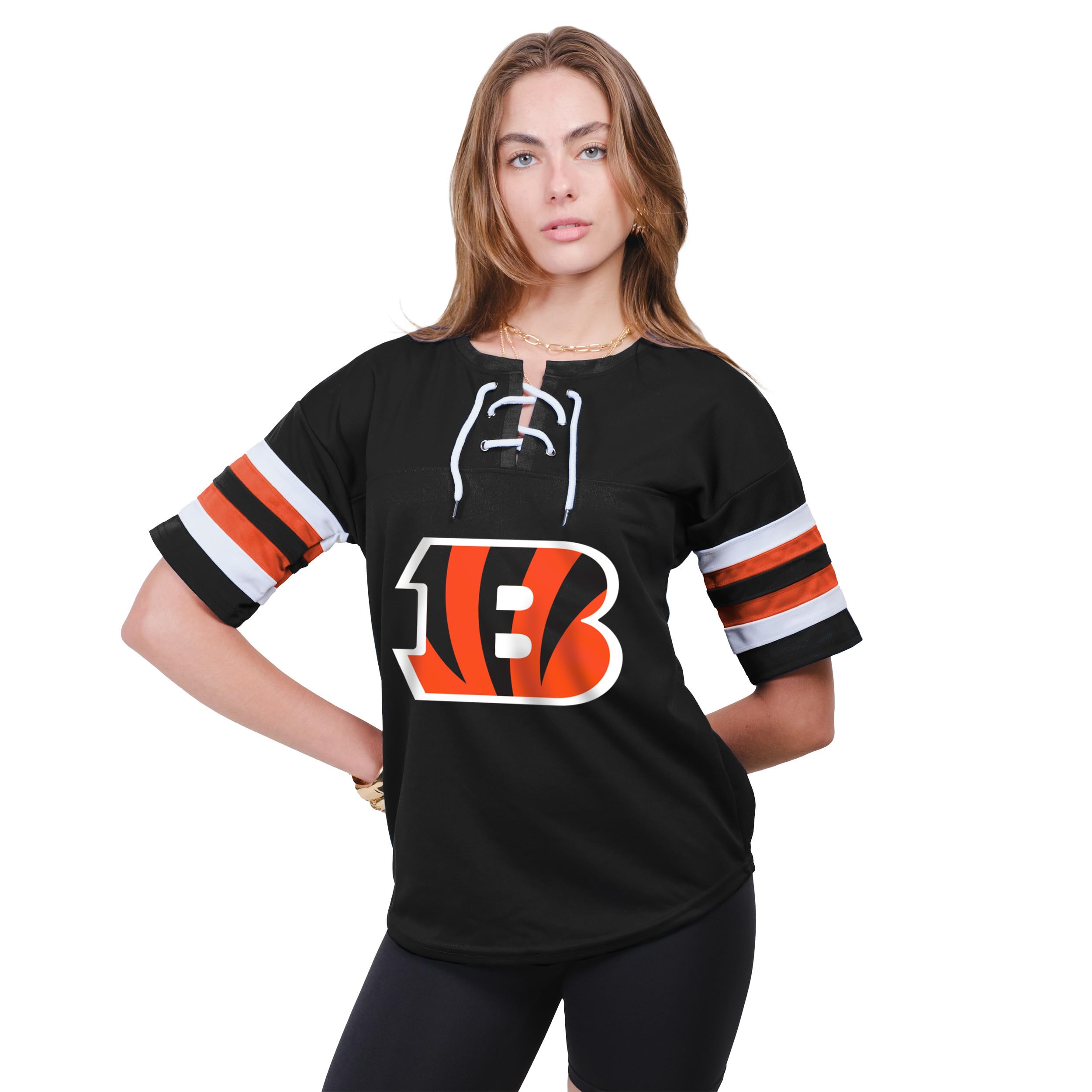 Ultra Game Women's NFL Official Lace Up Tee Shirt Penalty Box