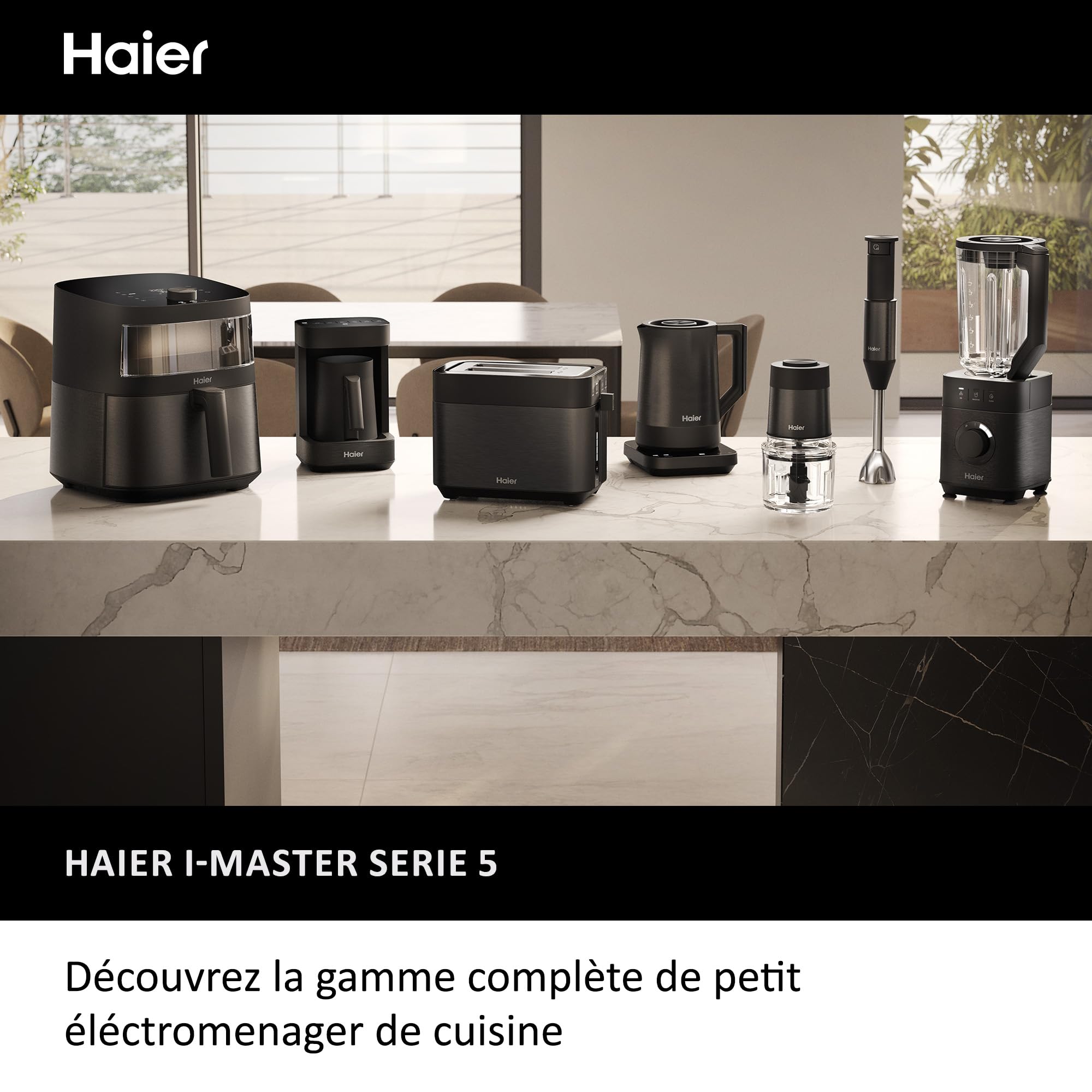 Haier I-Master Series 5 Mini-Hachoir, Puissant 550W, 2 Vitesses, Hachoir de Légumes, Base Antidérapante, Bol en Verre de 0,5L [Noir]