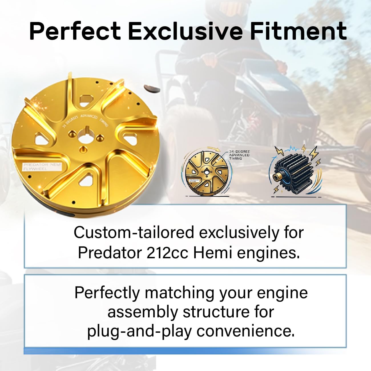 Speedway Billet Aluminum Flywheel For Predator 212cc Hemi Only,Advance timing of approximately 34 Degrees Golden