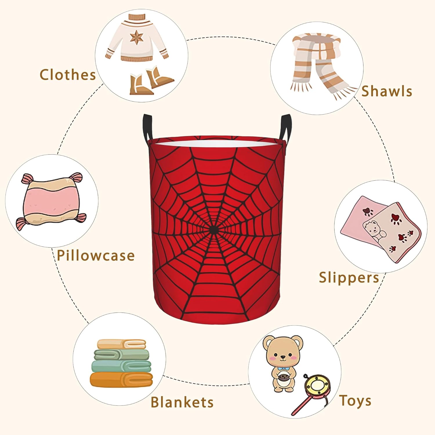 Laundry Hamper, Spider Web Red Laundry Basket,Waterproof Foldable Storage Bin for Bedroom,Clothes Organizer Basket,Toys Box 16x20 Inch