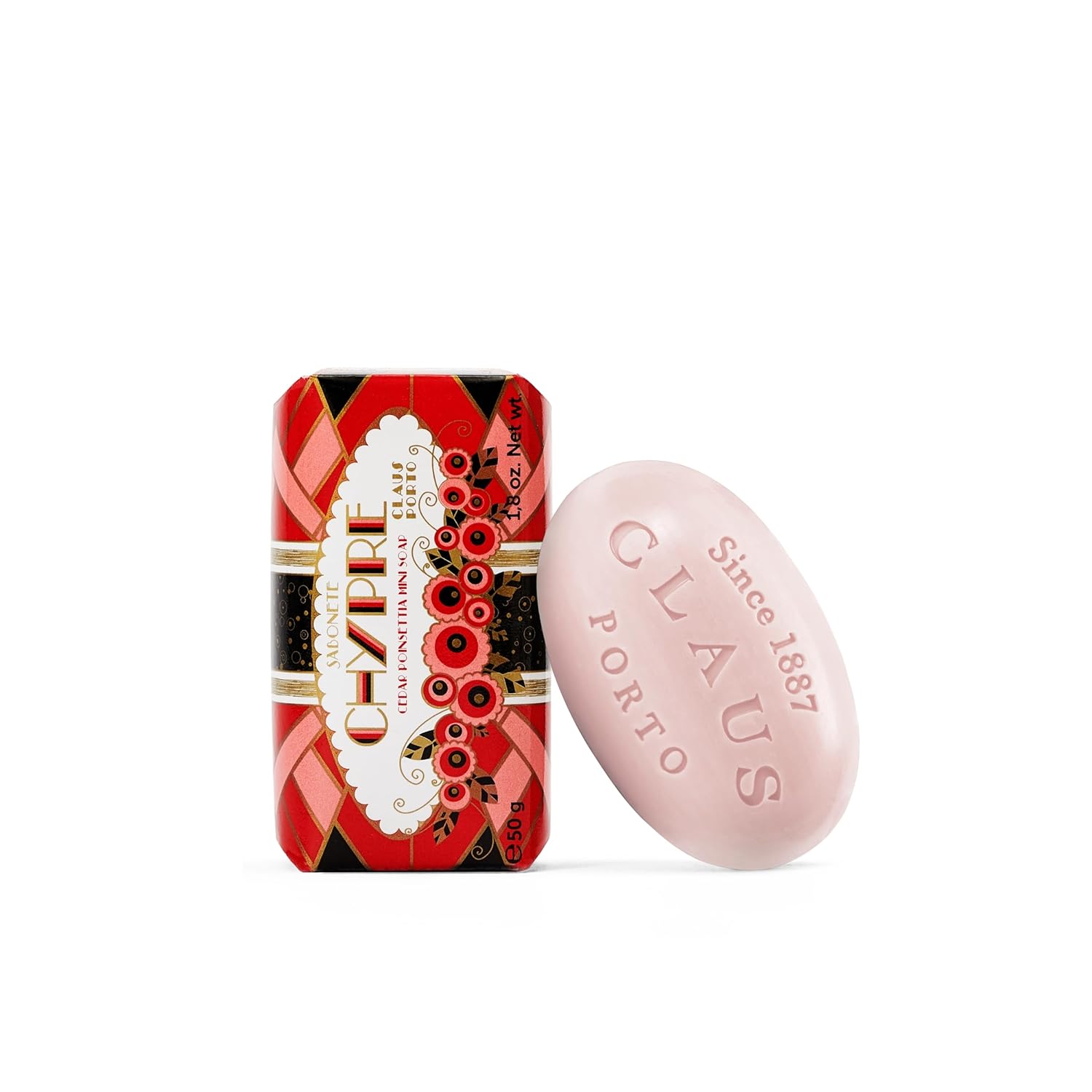 Claus Porto - Chypre Cedar Poinsettia Body Soap for Men + Women | Floral, Cleansing, Nourishing | Handcrafted, Aromatic, Delicate (150g | 5.3 oz)