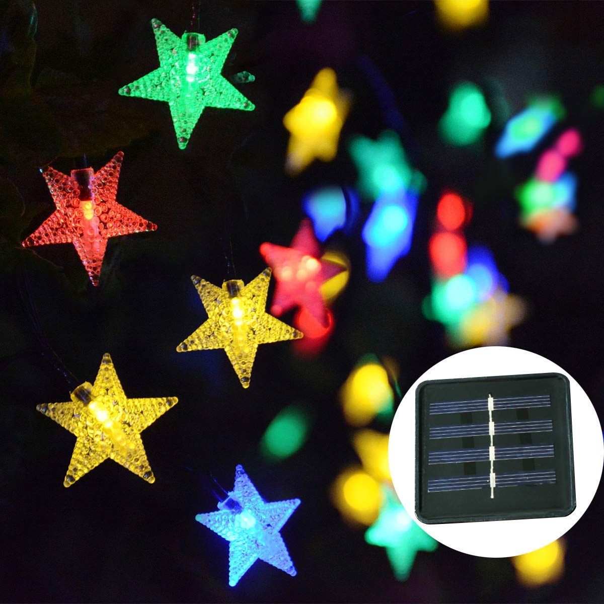 Abkshine Solar String Lights,30ft 50 LED Star Fairy Lights, Outdoor Solar String Lights for Patio Gazebo Fence Yard Window Wall Umbrella Decoration(Waterproof,Multicoloured)