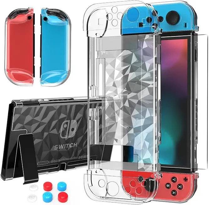 Toriseek Switch Case for Switch Case Dockable with Screen Protector, Clear Protective Case Cover for Switch