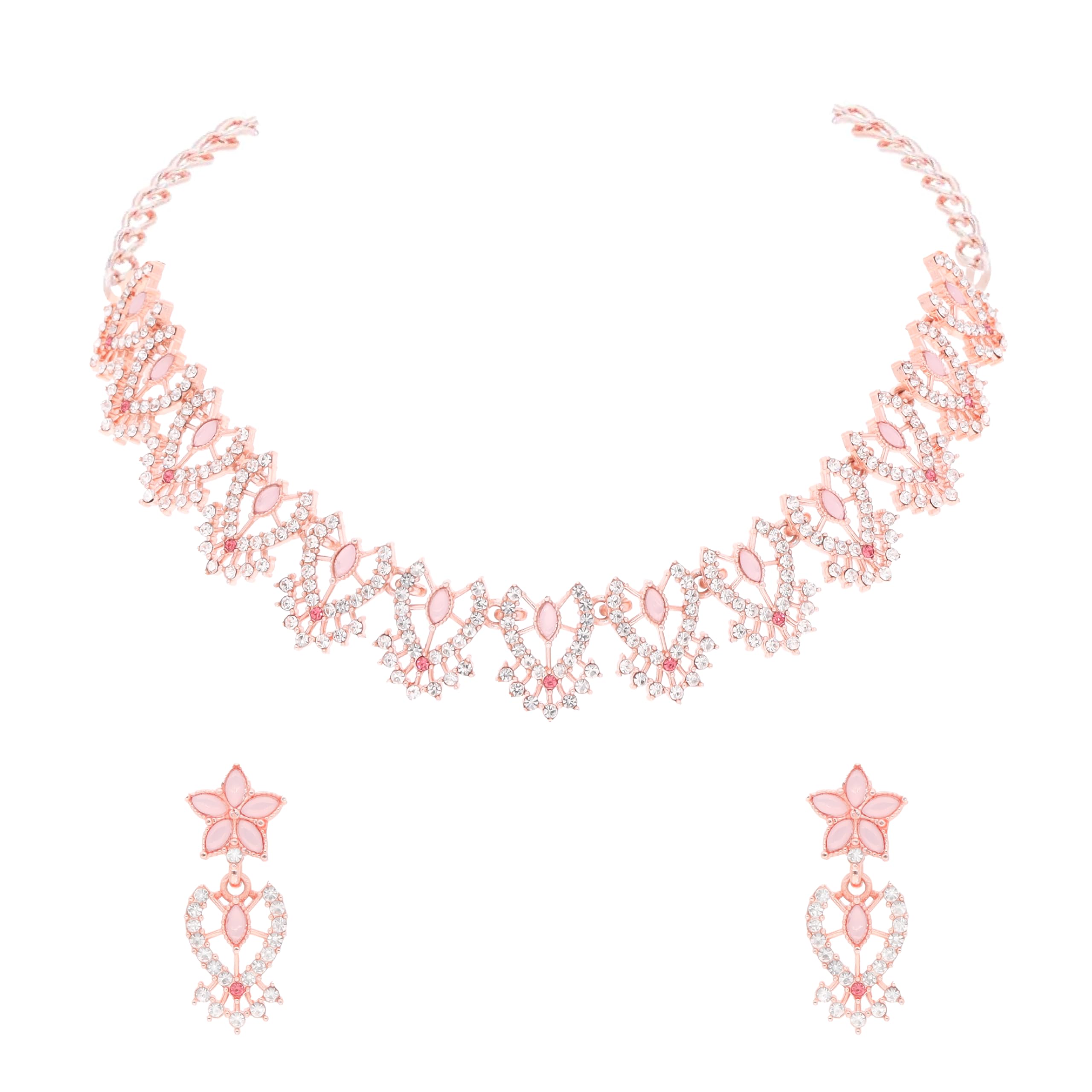 Brado Jewellery Luxurious Rosegold Polished AD Studded Necklace Jewellery set with Matching Earrings for women and Girls (B0D5J48RP2) Amazon Price History, Amazon Price Tracker