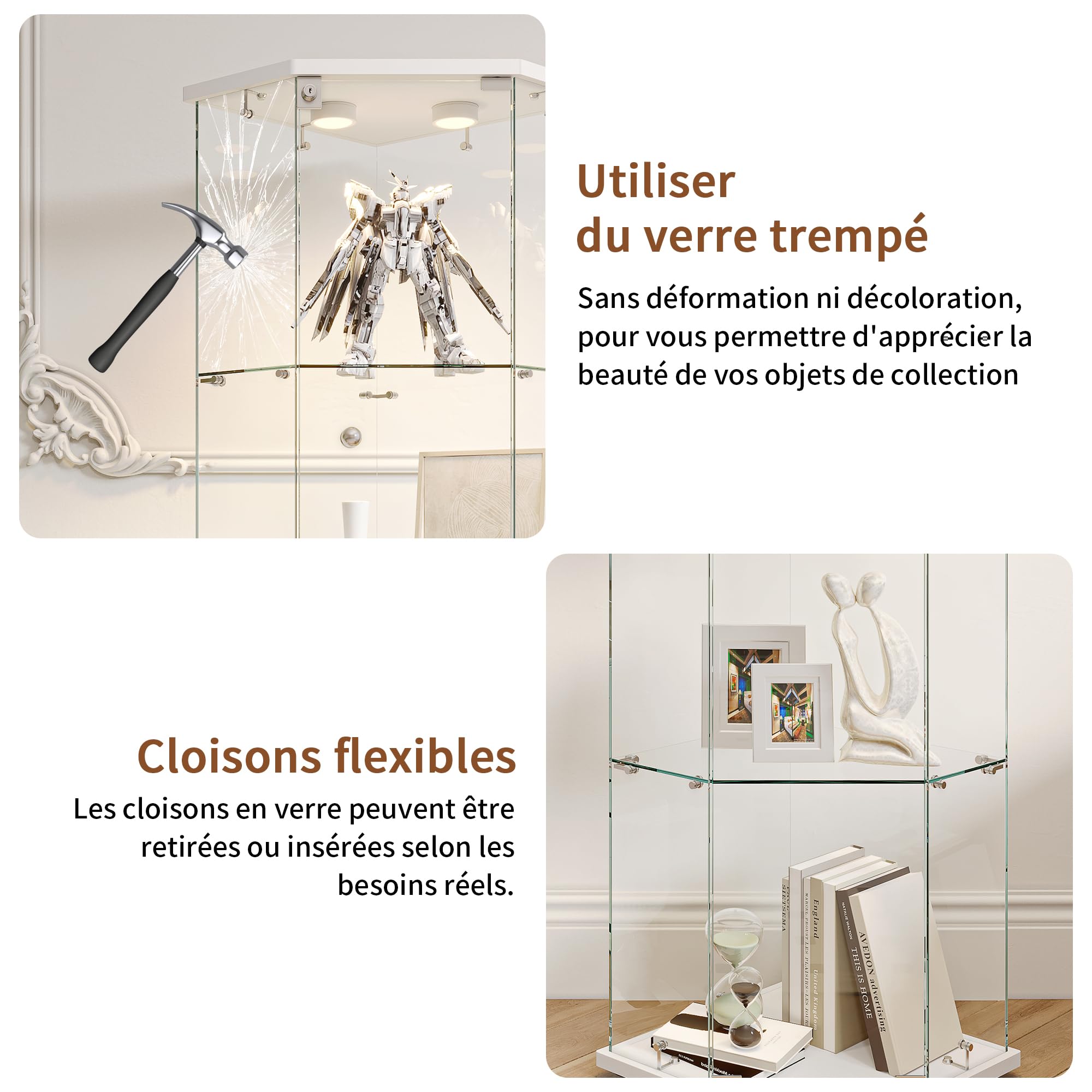 Vitrina de Cristal led, 162x60x40 cm vitrina Expositora de Vidrio con Cerradura LED y Puerta 4 Estantes VitrinaExpositora de Esquina Vitrina Transparente Grande vitrina de Colección para Salón Bar
