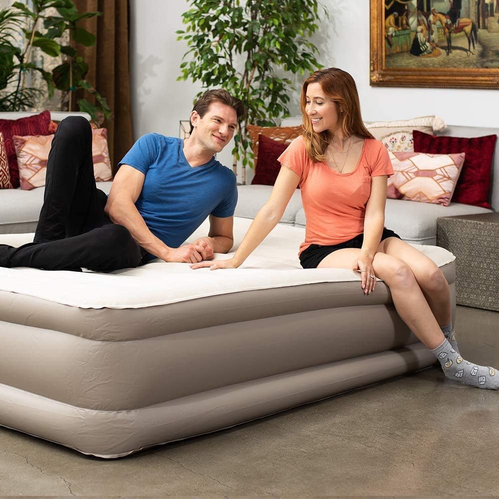 Simpli Comfy 18" Raised Double-High Queen Inflatable Air Mattress with Built-in Electric Pump, Fast Self-Inflating Blow Up Air Bed with Waterproof Top for Home Travel Camping, Colchón Inflable de 18"